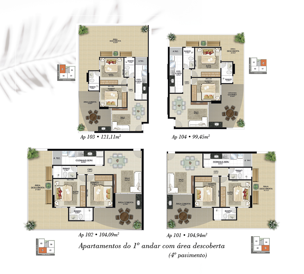 Apartamentos do 1º andar com área descoberta